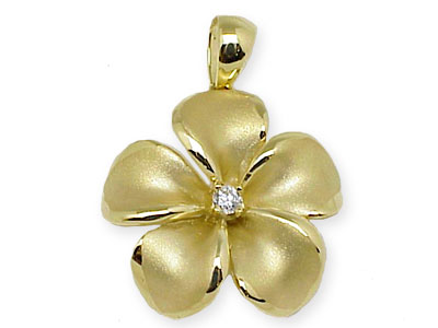 14K Gold]Matte Plumeria Flower Pendant with Diamond*Made-to-order